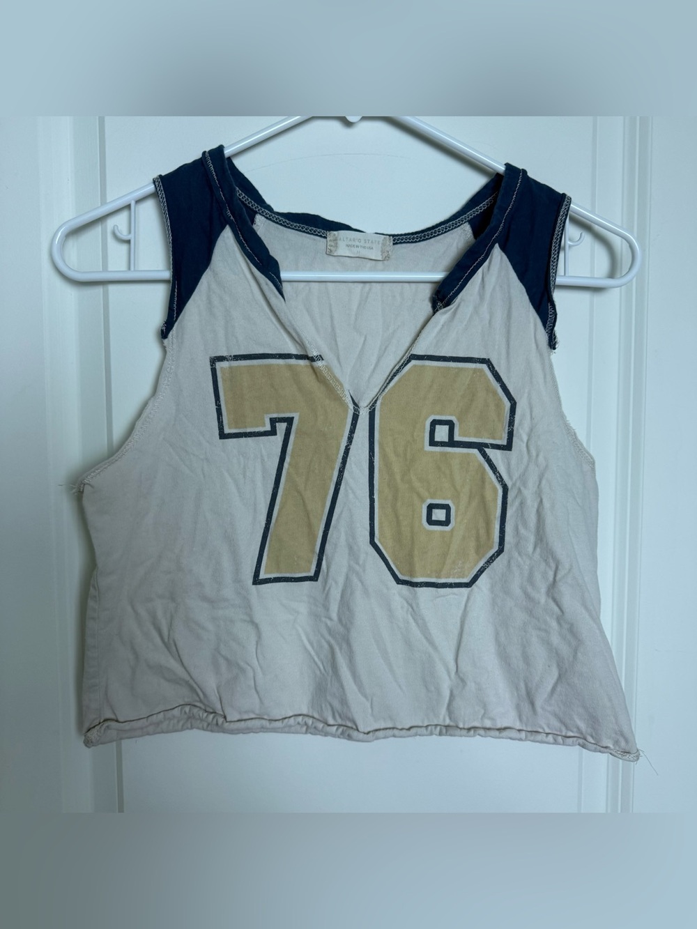 Altar'd State Cream Tank with Navy Trim & Gold '76 Graphic